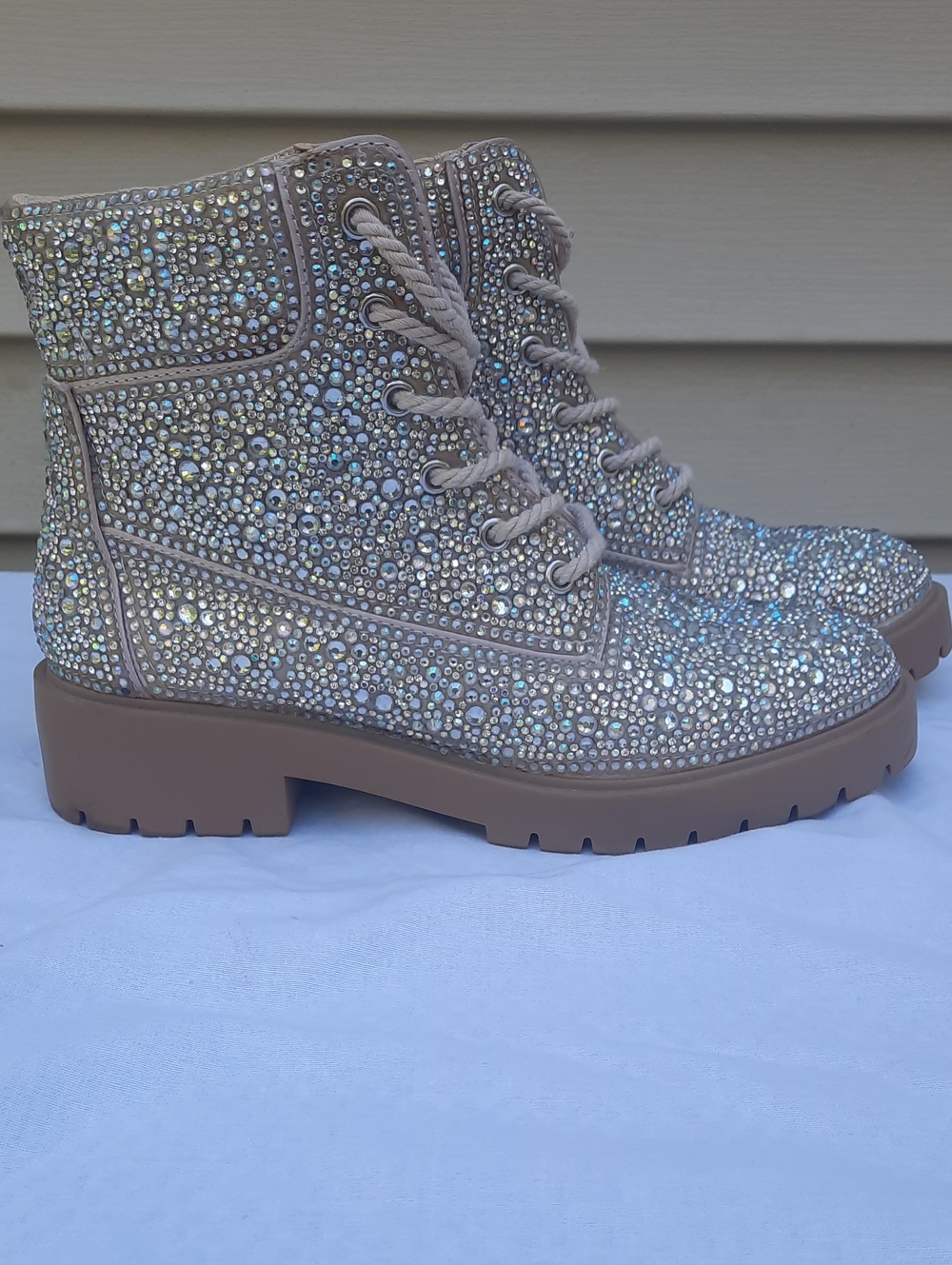Betsey Johnson HUDSN Rhinestone Bling Combat Boots 8.5